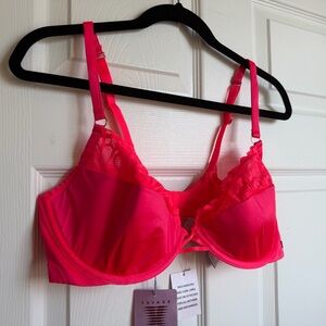 Neon Pink Lace-Trim Underwire Bra - SXF